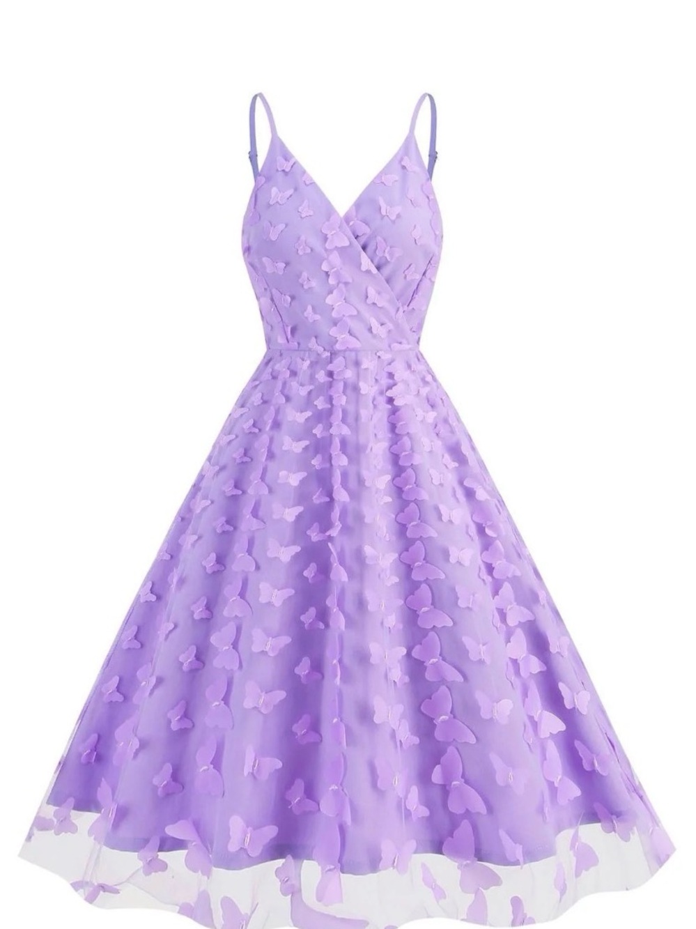 Lilac Purple Butterfly A-Line Party Dress with Spaghetti Straps Bridesmaid Small